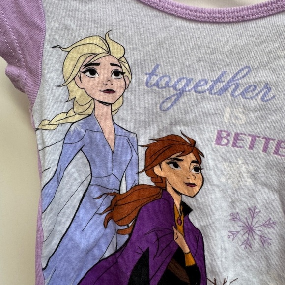 Disney 2T Frozen Purple and White Short Sleeve Pajama Top, Together is Better - Picture 3 of 5